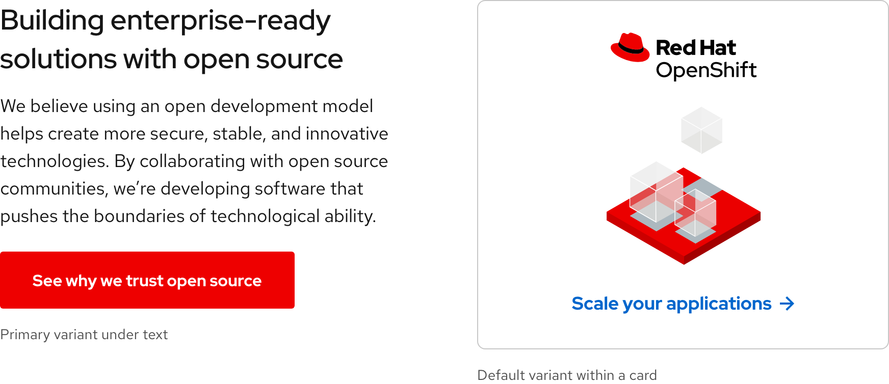 Image of calls to action used in context including under a text block and within a card