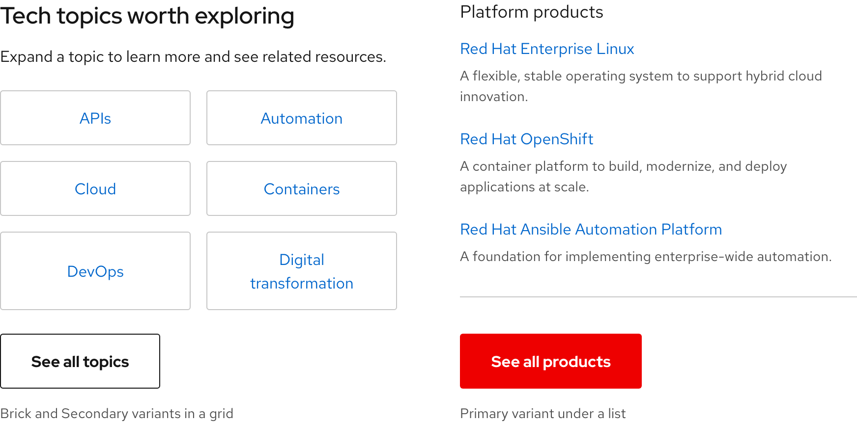 Image of calls to action used in context including within a grid and in a list